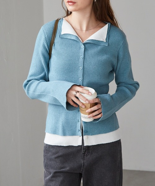 レイヤード配色ニットカーディガン29