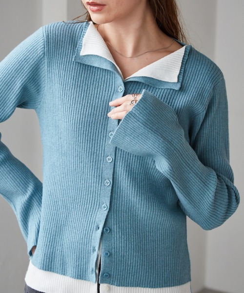 レイヤード配色ニットカーディガン30