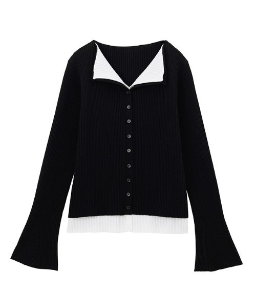 レイヤード配色ニットカーディガン1