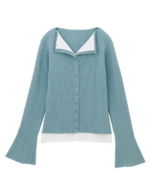 レイヤード配色ニットカーディガン1