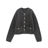 ゴールドボタンラメシャギーカーディガン