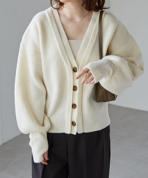フロントレイヤードVカーディガン1