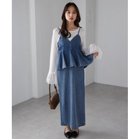 デニムペプラムキャミワンピース