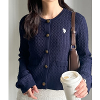 ＜U.S.POLO ASSN.＞別注 ゴールドボタン刺繍ケーブルニットカーディガン