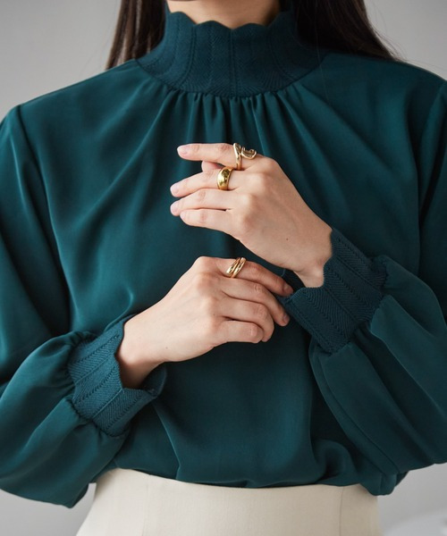 スカラップリブニット使いブラウス 大きいサイズ レディース21