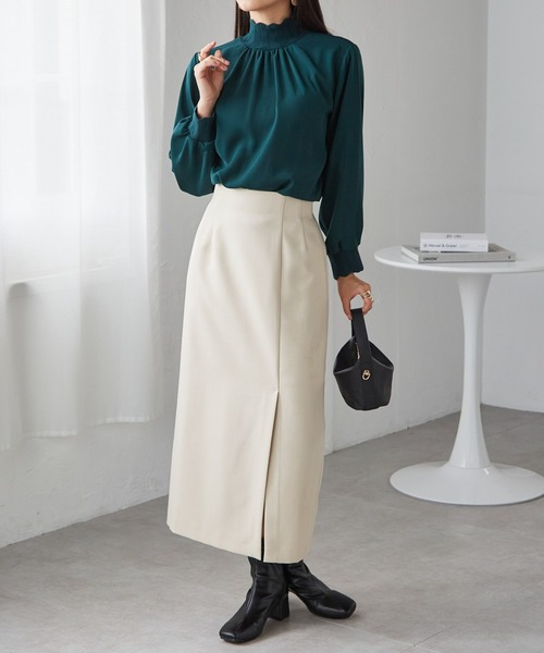 スカラップリブニット使いブラウス 大きいサイズ レディース22