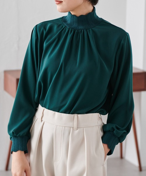 スカラップリブニット使いブラウス 大きいサイズ レディース23