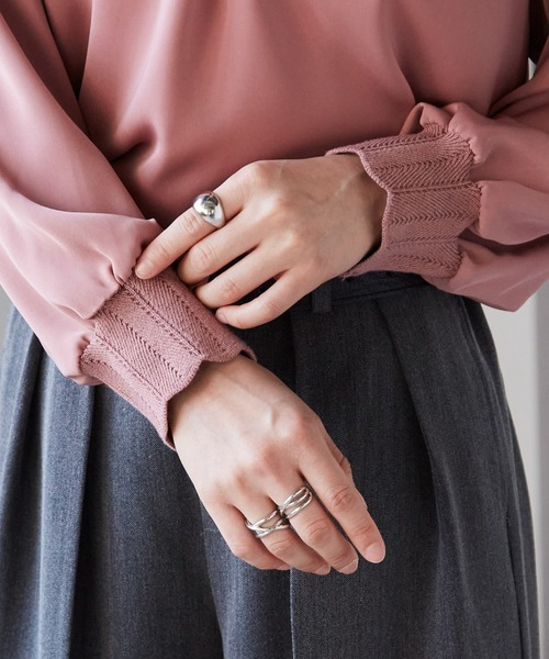 スカラップリブニット使いブラウス 大きいサイズ レディース24