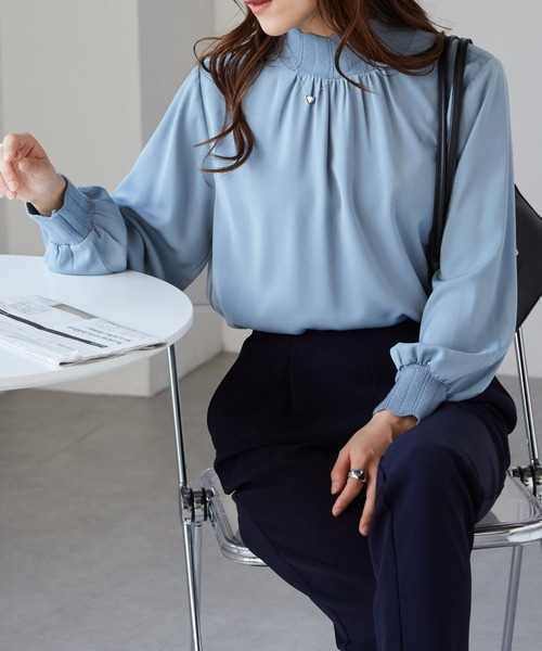 スカラップリブニット使いブラウス 大きいサイズ レディース28