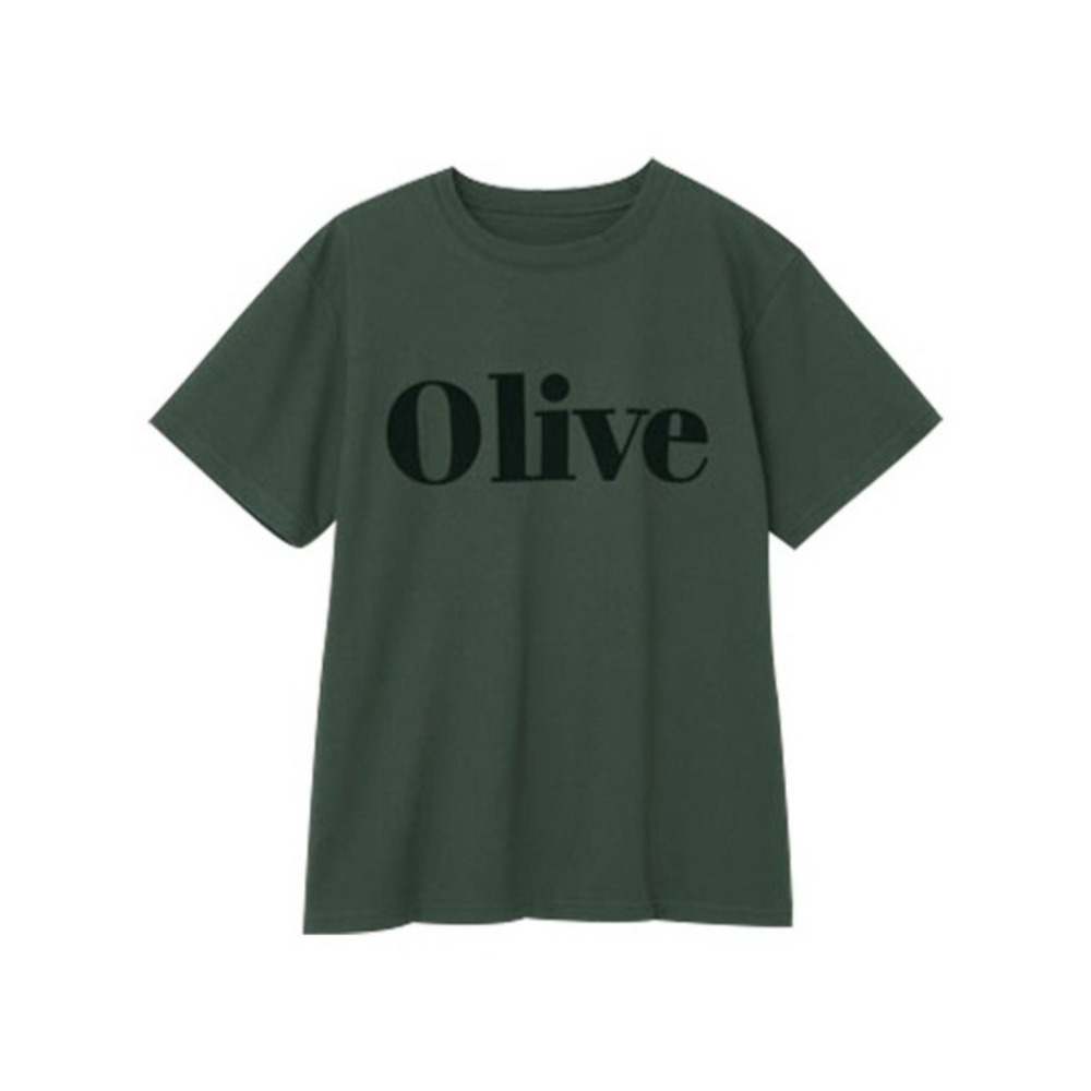 フロッキープリントロゴＴシャツ　大きいサイズ レディース チャコール(OLIVE) 1