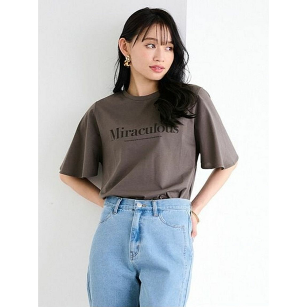 ひんやり！綿１００％フレア袖大人ロゴＴシャツ　大きいサイズ レディース モカロゴ 1