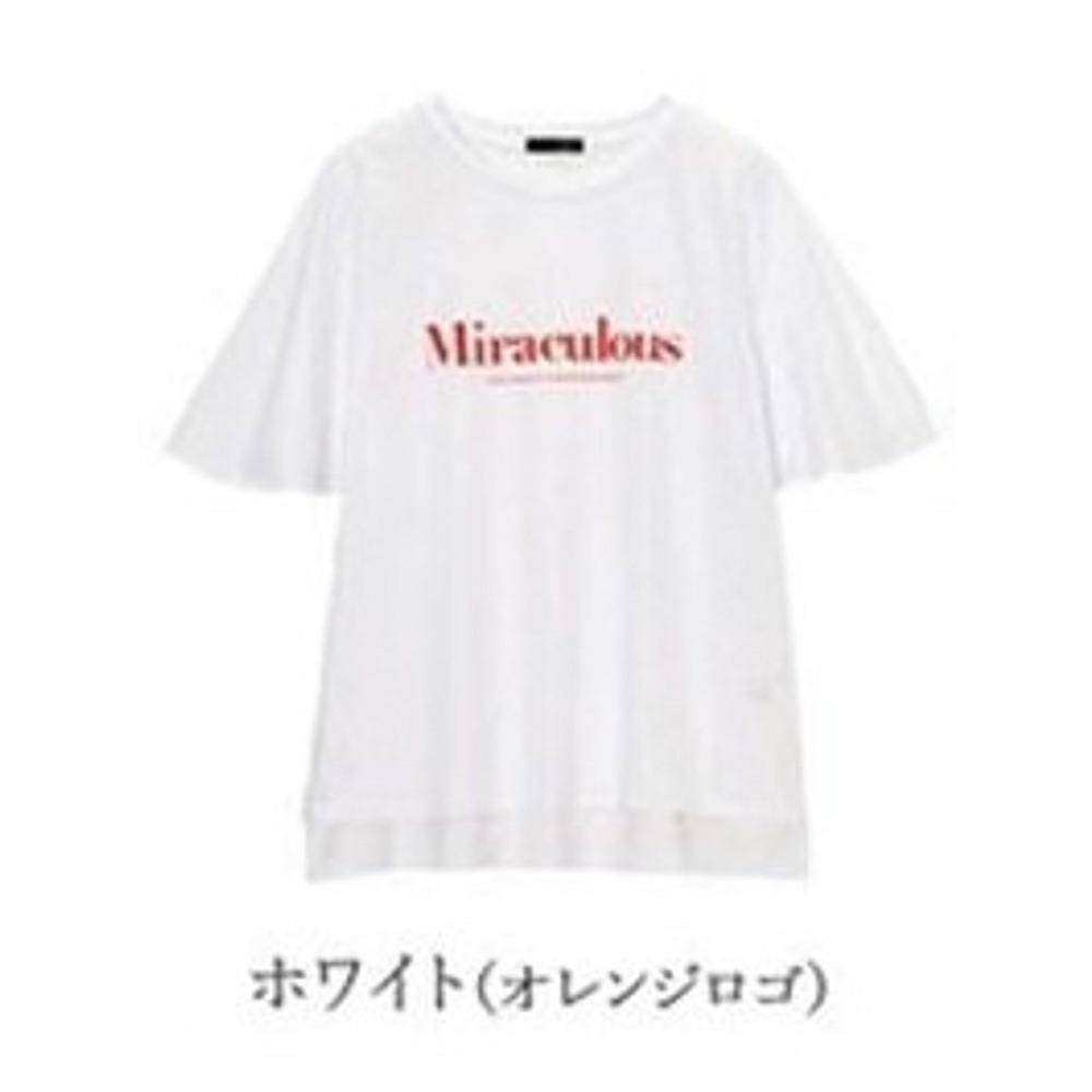 ひんやり！綿１００％フレア袖大人ロゴＴシャツ　大きいサイズ レディース ホワイトオレンジロゴ 1