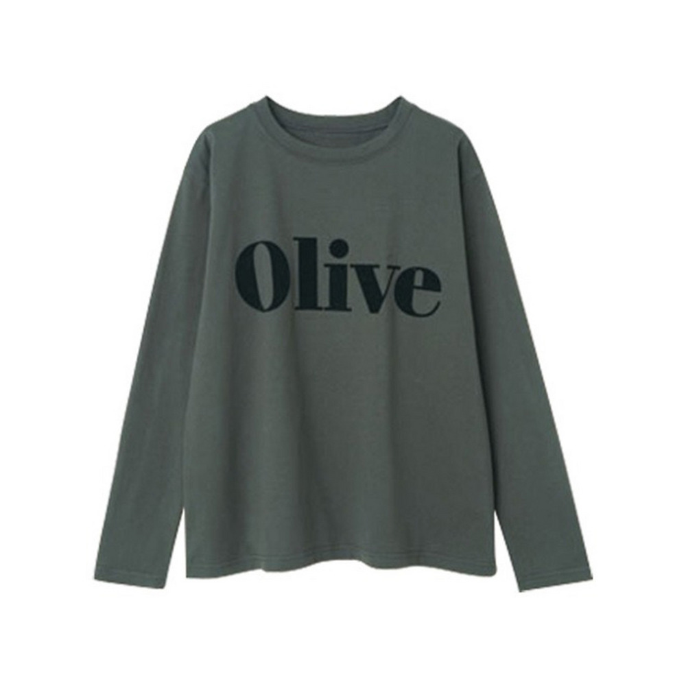 フロッキープリントロゴＴシャツ　大きいサイズ レディース チャコール<OLIVE> 1