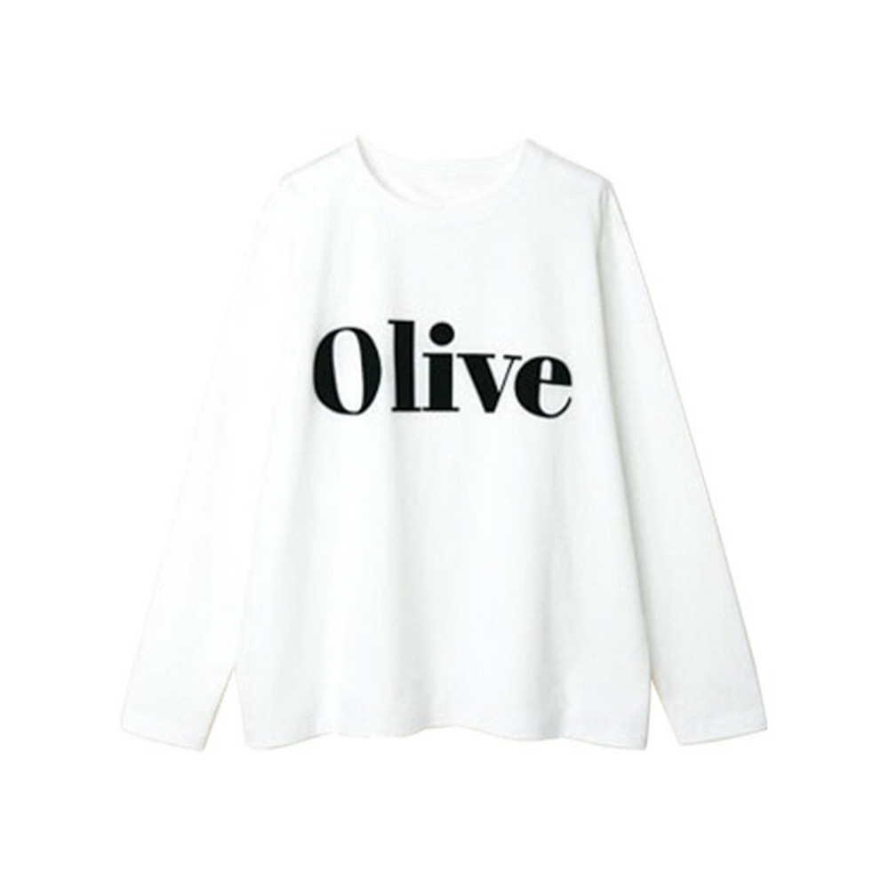 フロッキープリントロゴＴシャツ　大きいサイズ レディース オフホワイト<OLIVE> 1