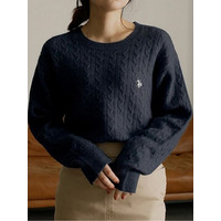 ＜U.S. POLO ASSN.＞ワンポイントケーブルニットプルオーバー　大きいサイズ レディース