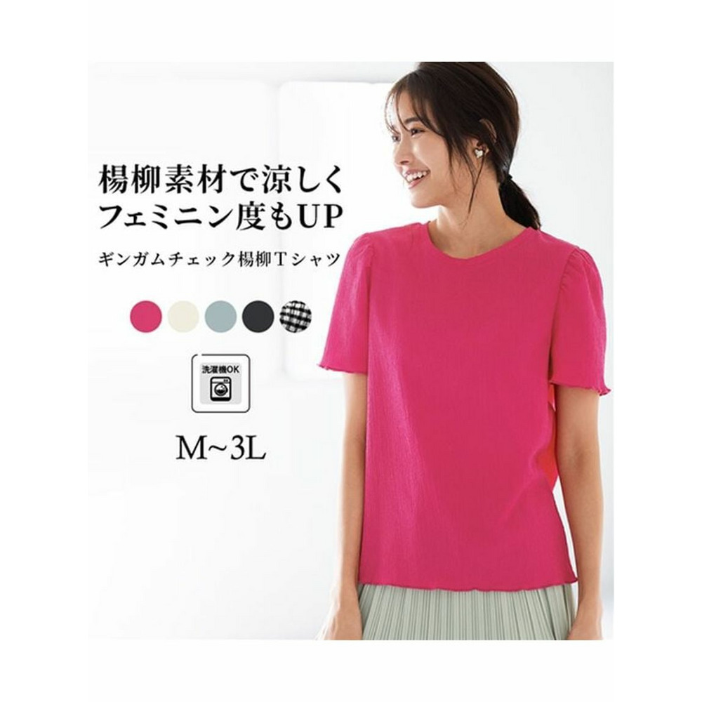 ギンガムチェック楊柳Ｔシャツ　大きいサイズ レディース2