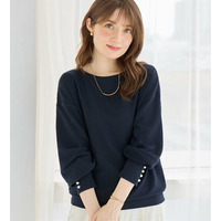 パール調ボタン柔らかカットソーゆるトップス