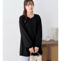 シワになりにくい！柔らかエンボス素材フレアーロングチュニックＴシャツ