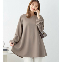 シワになりにくい！柔らかエンボス素材フレアーロングチュニックＴシャツ