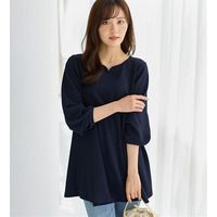 シワになりにくい！柔らかエンボス素材フレアーロングチュニックＴシャツ