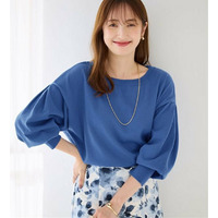 洗える！柔らか綿タッチ素材パフ袖ゆるニットトップス