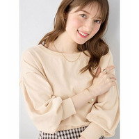 洗える！柔らか綿タッチ素材パフ袖ゆるニットトップス