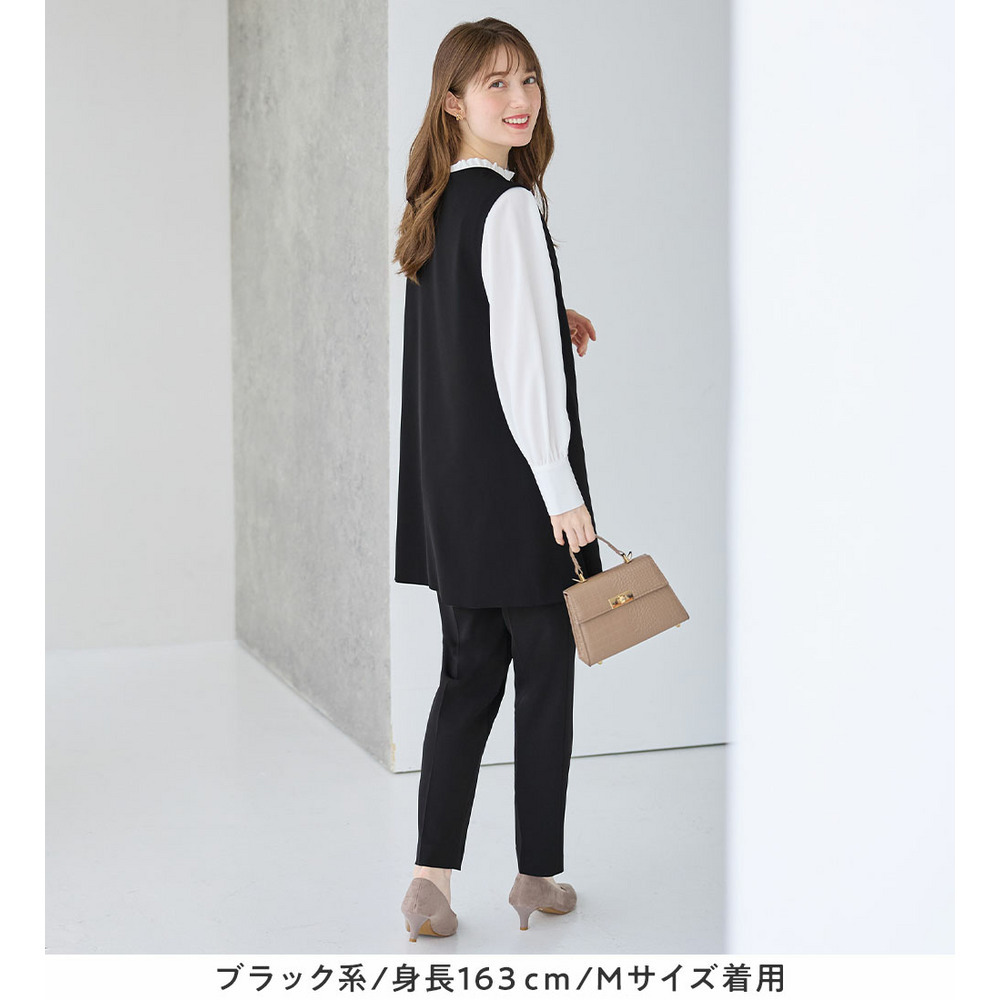 【ブラウス付き3点セット】洗える!美ラインジレセットスーツ 大きいサイズ レディース21