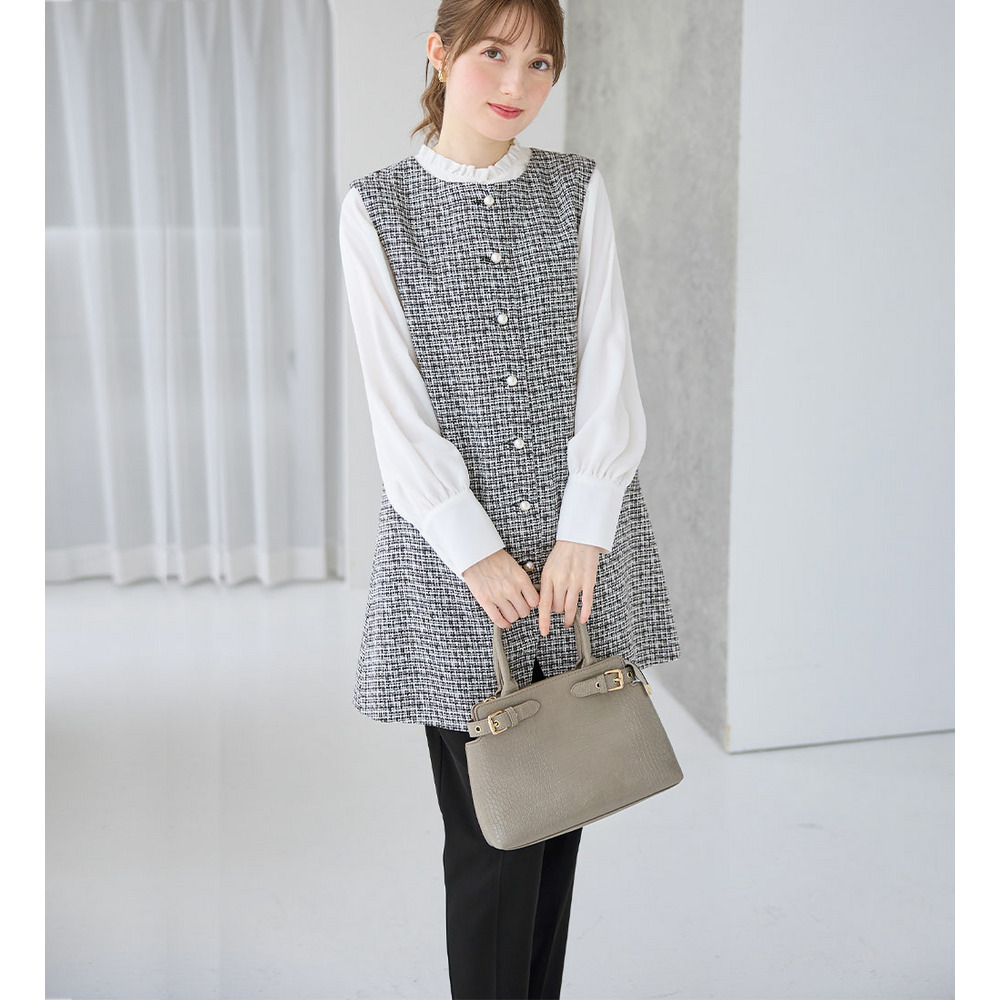 【ブラウス付き3点セット】洗える!美ラインジレセットスーツ 大きいサイズ レディース1