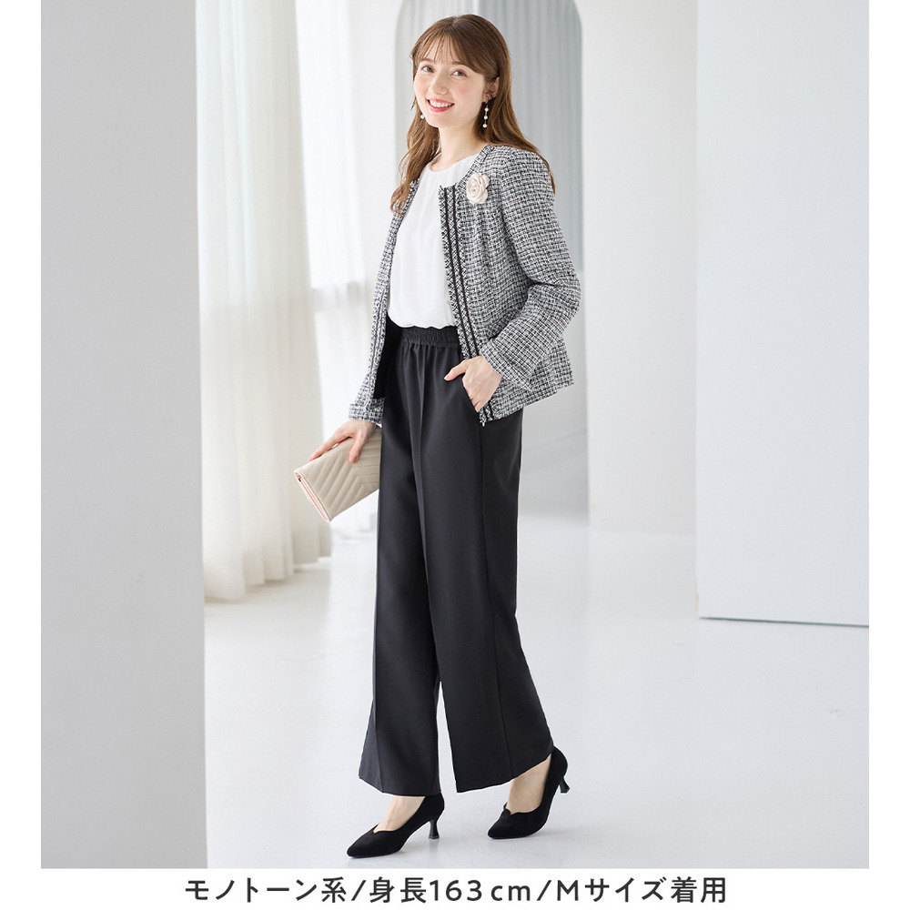 【洗える】フリンジ使いツイードノーカラージャケット 大きいサイズ レディース10