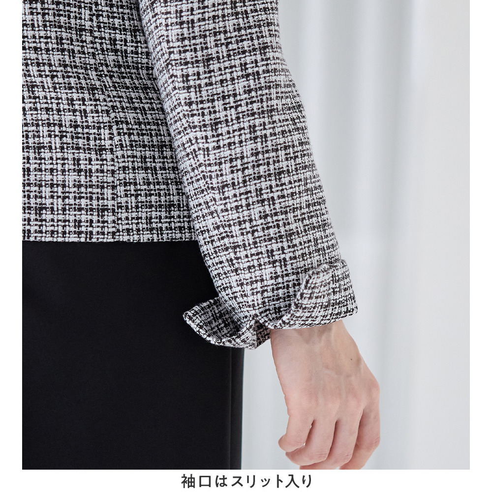 【洗える】フリンジ使いツイードノーカラージャケット 大きいサイズ レディース13