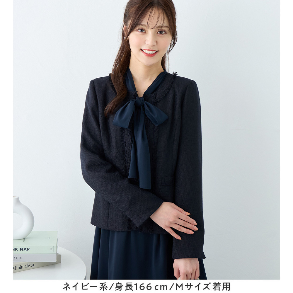 【洗える】フリンジ使いツイードノーカラージャケット 大きいサイズ レディース15