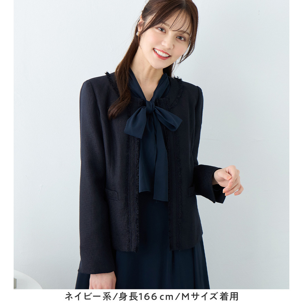 【洗える】フリンジ使いツイードノーカラージャケット 大きいサイズ レディース17