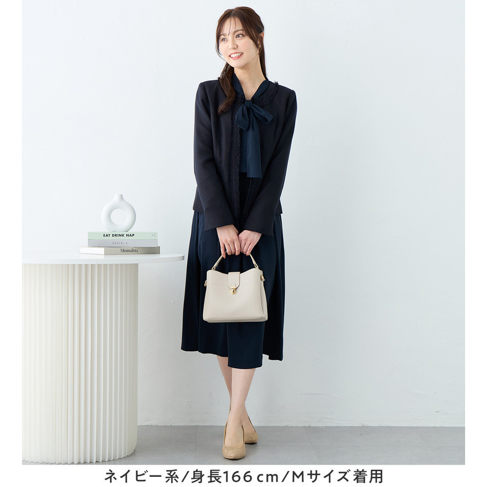 【洗える】フリンジ使いツイードノーカラージャケット 大きいサイズ レディース19