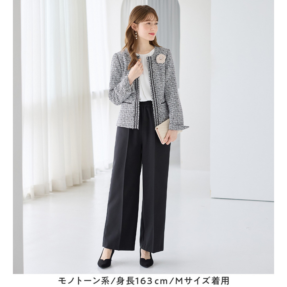 【洗える】フリンジ使いツイードノーカラージャケット 大きいサイズ レディース9