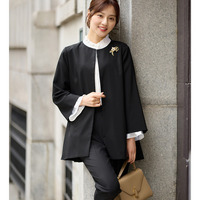 【洗える】フリンジ使いツイードノーカラージャケット　大きいサイズ レディース