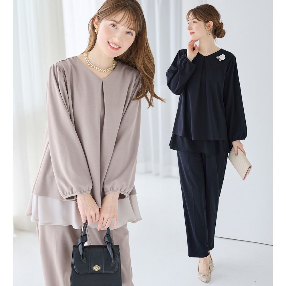 【２点セット】洗えるシフォンレイヤードセットアップ　大きいサイズ レディース