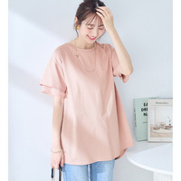 ＜チュニック丈＞袖口シフォントップス