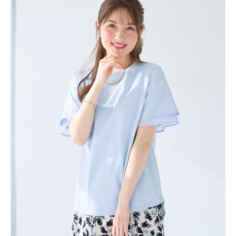 ＜レギュラー丈＞袖口シフォントップス