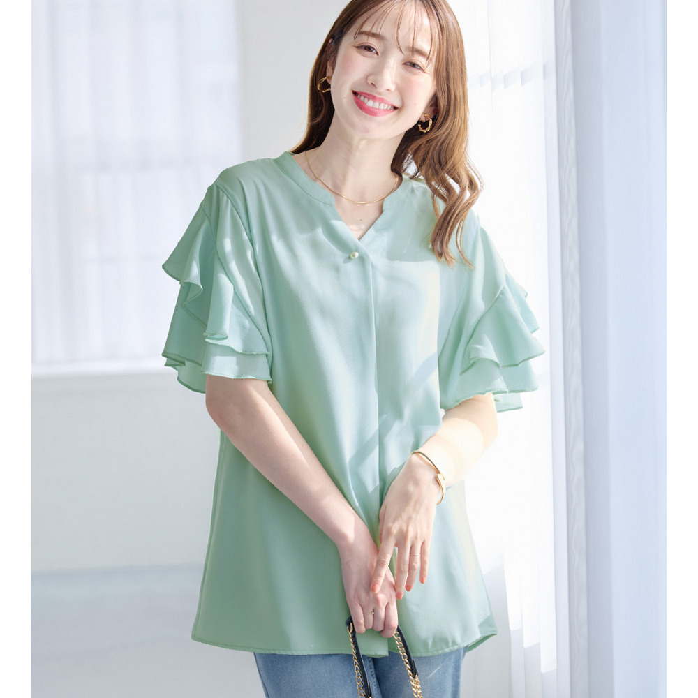 【イージーケア】フリル袖チュニックブラウス