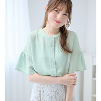 バンドカラーフレアー袖ブラウス