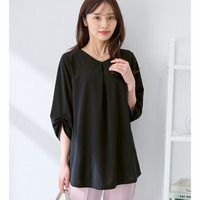 ＜６つの機能付＞７分袖Ａラインフレアチュニックブラウス