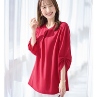 ＜６つの機能付＞７分袖Ａラインフレアチュニックブラウス