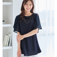 シフォン切替チューリップ袖チュニックＴシャツ