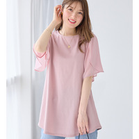 シフォン切替チューリップ袖チュニックＴシャツ