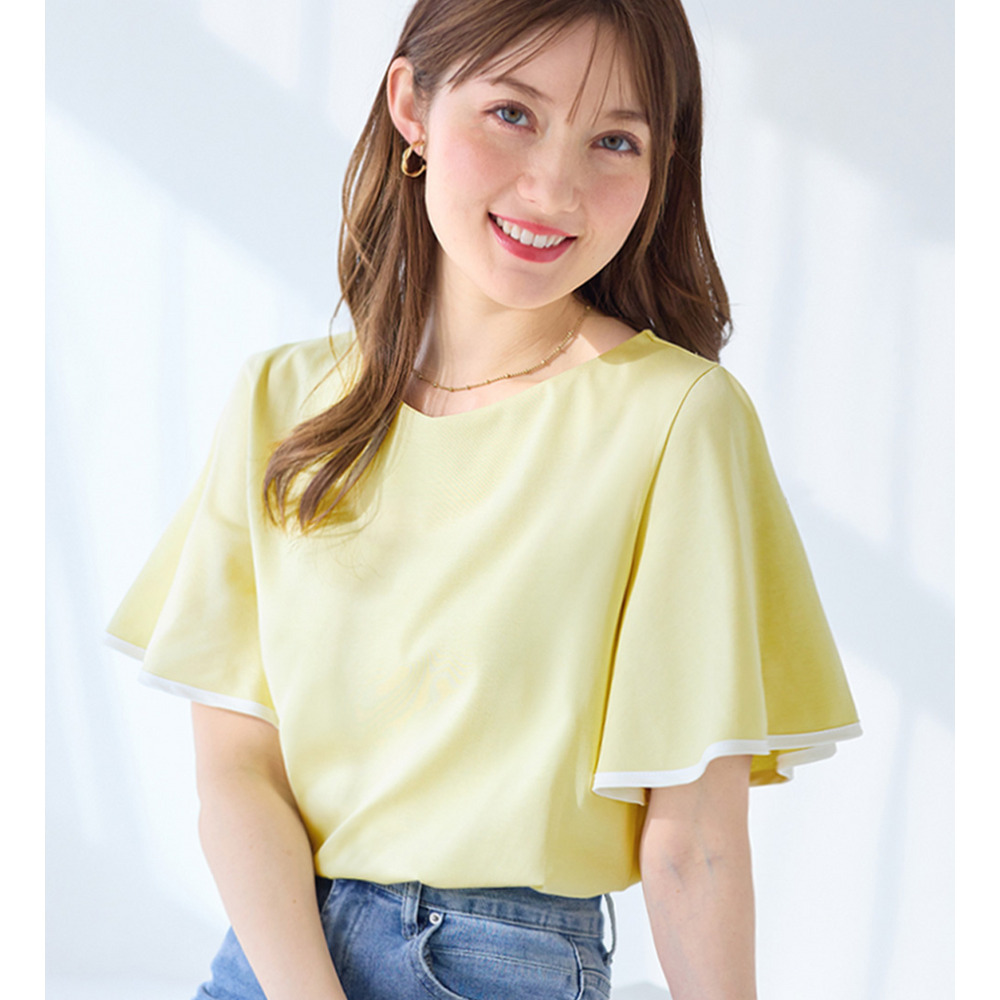配色フレアスリーブトップス