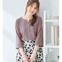 柔らか綿混素材金ボタンデザインＴシャツ