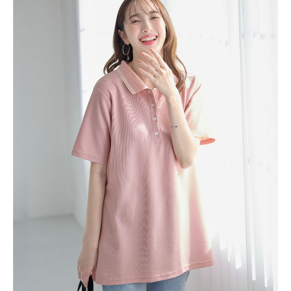 衿配色Ａライン鹿の子ポロチュニック