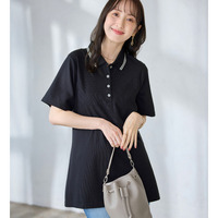 衿配色Ａライン鹿の子ポロチュニック