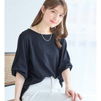 さらっと軽い綿混ストライプ袖タックブラウス