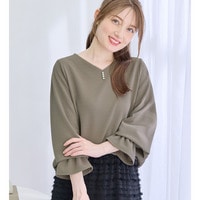【シワになりにくい】柔らかエンボス素材キャンディースリーブトップス
